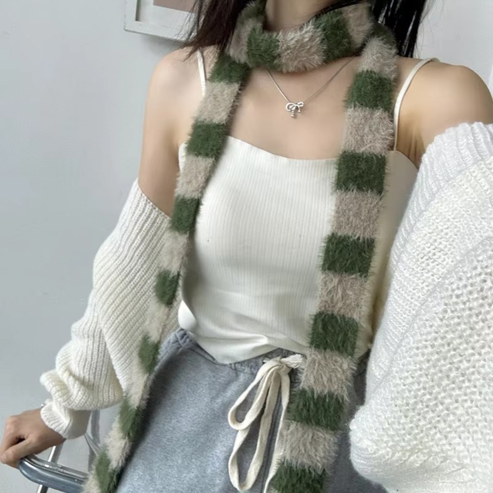 Warm Winter Clothing - اكسسوارات الملابس Y2 وشاح مخطط محبوك