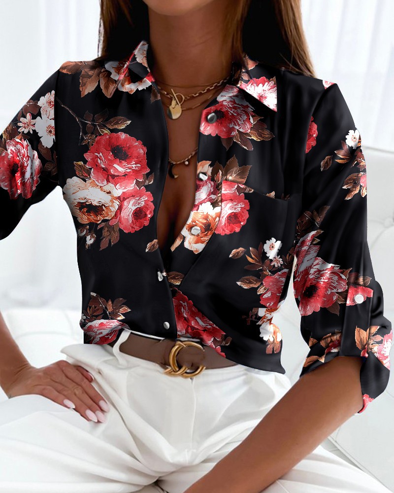 Winter Clothing Pinterest - قميص نسائي بأكمام طويلة وطباعة هندسية