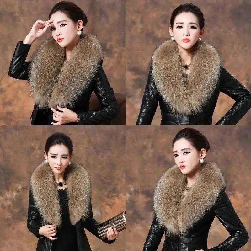 طوق فراء راكون طبيعي للنساء ،  - مراجعة Winter Clothing Items وسعره